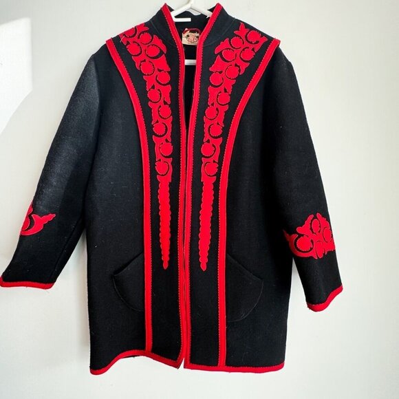 Vintage Eles Fashion Austrian Wool Floral Patchwork Mid Lenght Coat M - Picture 3 of 8